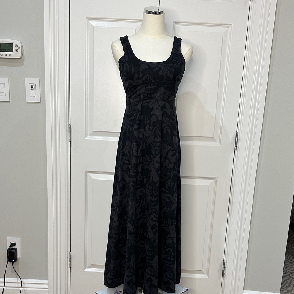 PrAna Lata Beach Charcoal Seaside A-line Floral Twisted Back Maxi Dress Size S